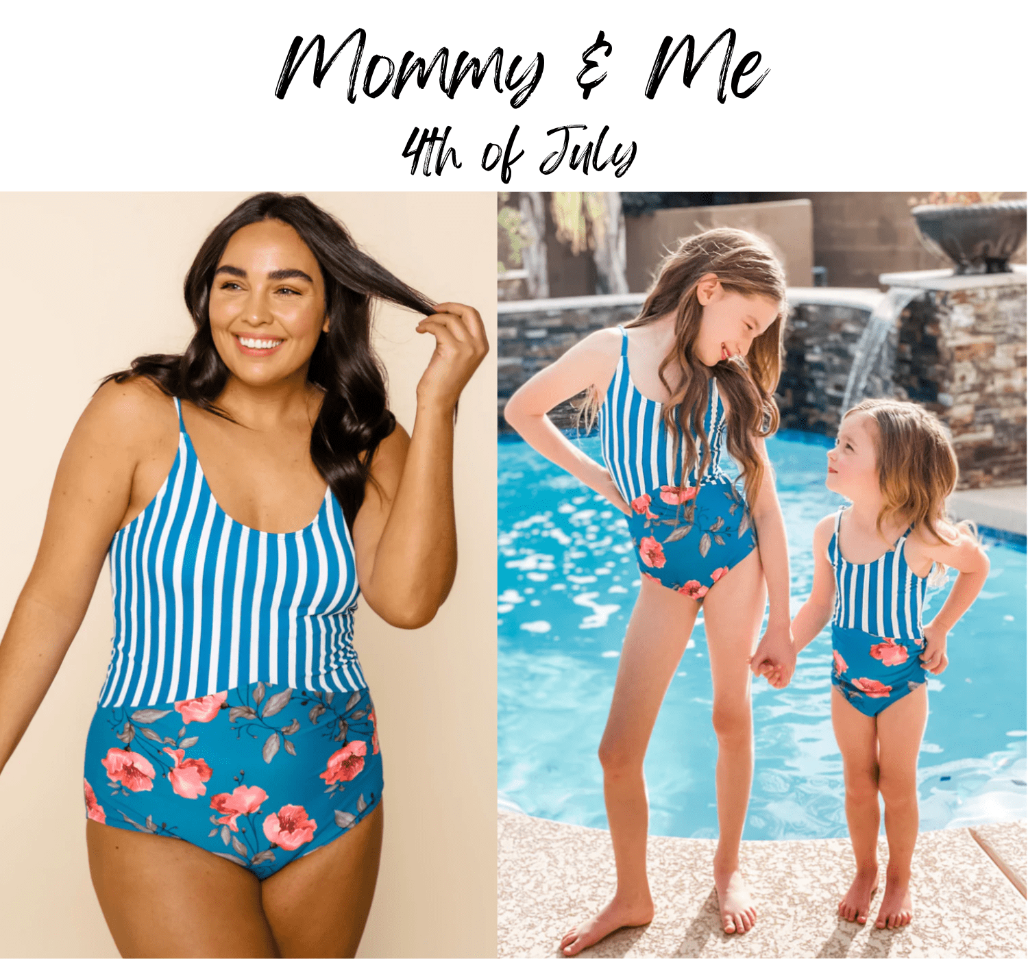 mommy and me matching 4th of july swimsuits flowers stripes