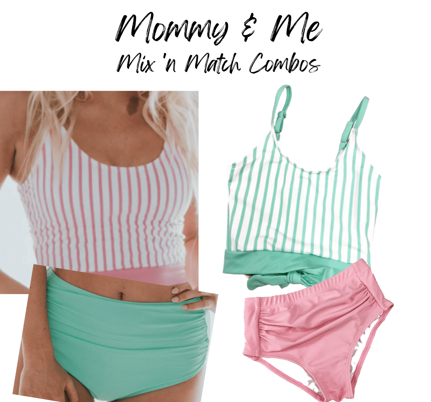 mint green pink mommy and me matching bikini swimwear