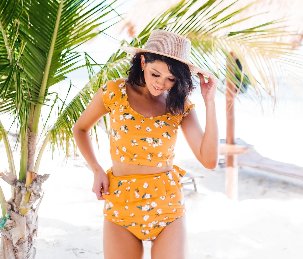 Bikini Swimsuit For Women Yellow Ruffles Cupless Summer Beach